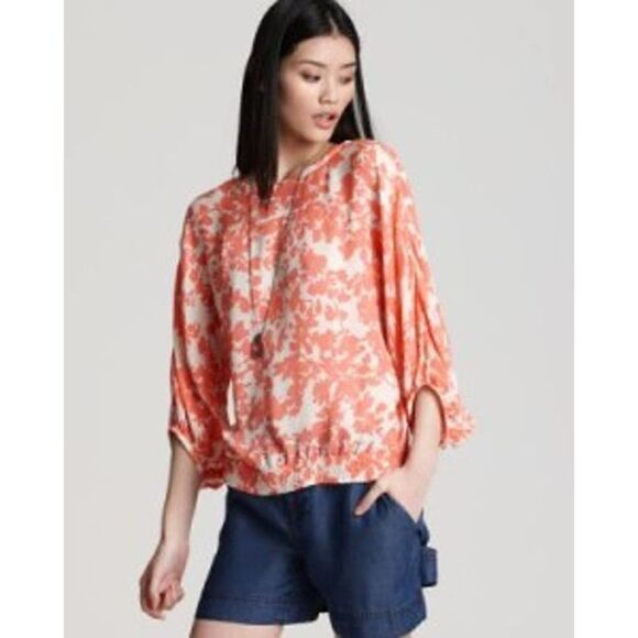 PIPPA PEON FLORAL SILK LONG SLEEVE TOP BLOUSE Sz. 0 - Picture 1 of 7